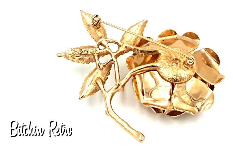 Sarah Coventry Vintage Floral Brooch with Large Amber Rhinestone