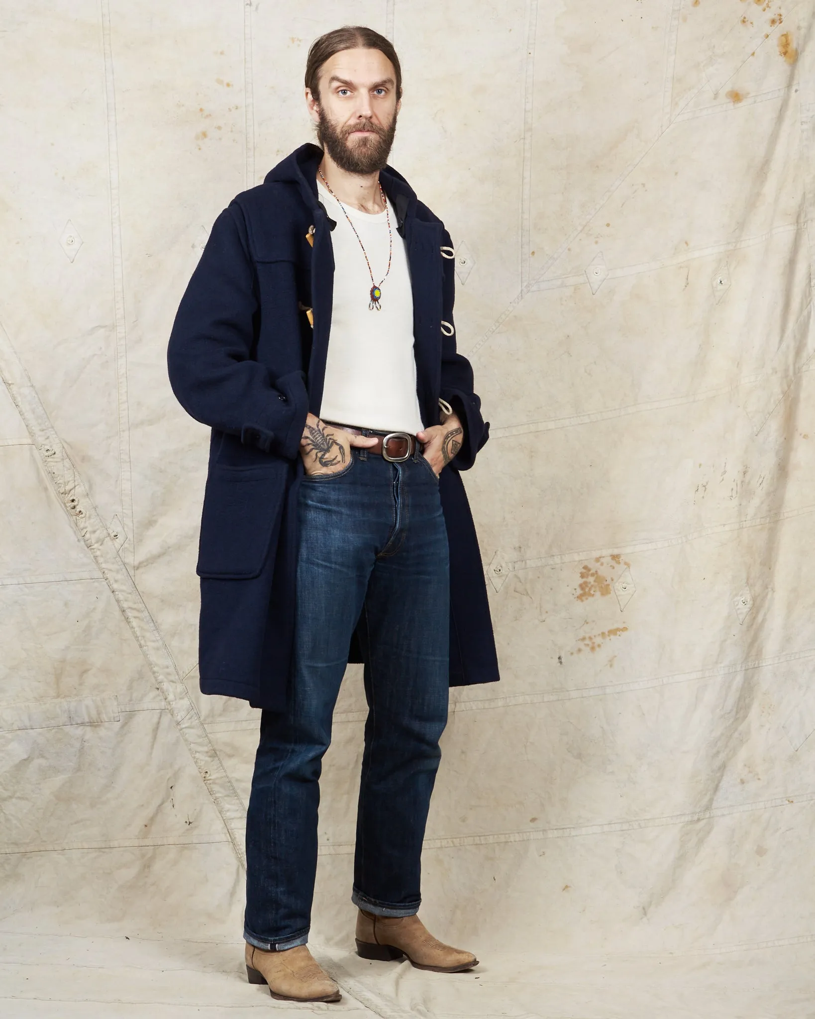Second Hand Gloverall Duffle Coat Navy Wool Blend Size L