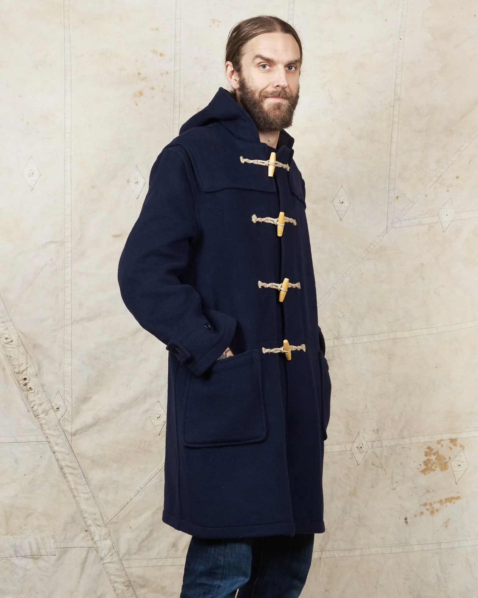 Second Hand Gloverall Duffle Coat Navy Wool Blend Size L