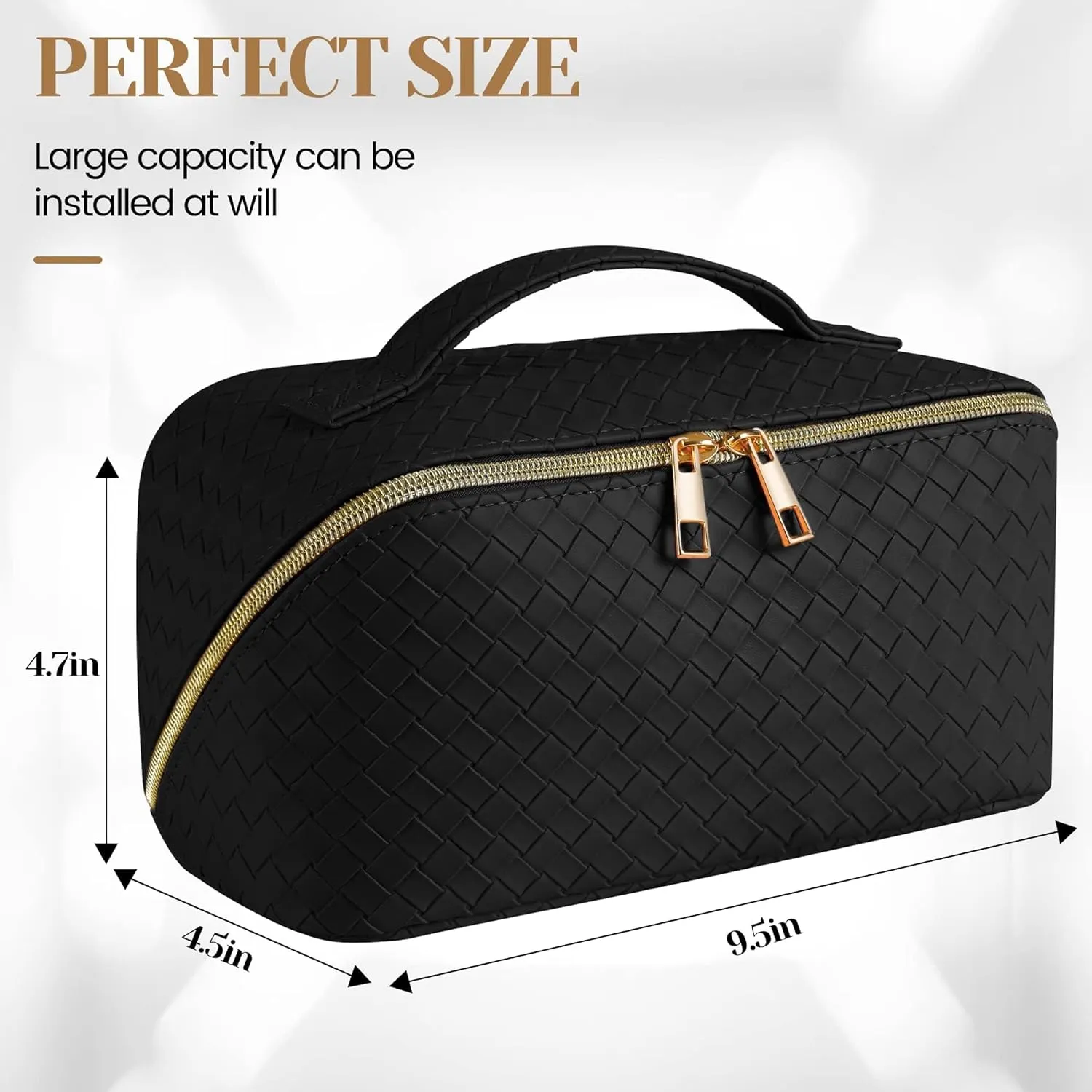 SFXULIX Large Capacity Travel Cosmetic Bag - Makeup Bag, PU Leather Waterproof Cosmetic Bag, Women Portable Travel Makeup Bag With Handle and Divider Flat Lay Makeup Organizer Bag