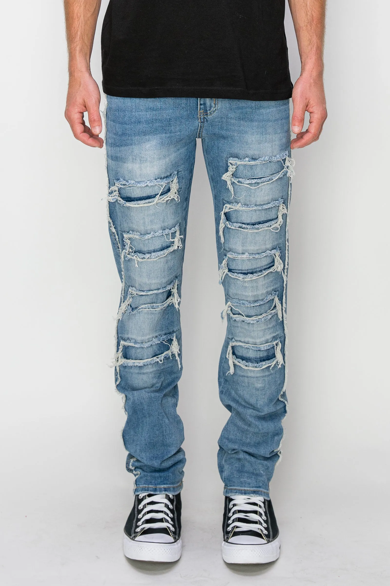Side Raw Edge Rip & Repair Denim Jeans