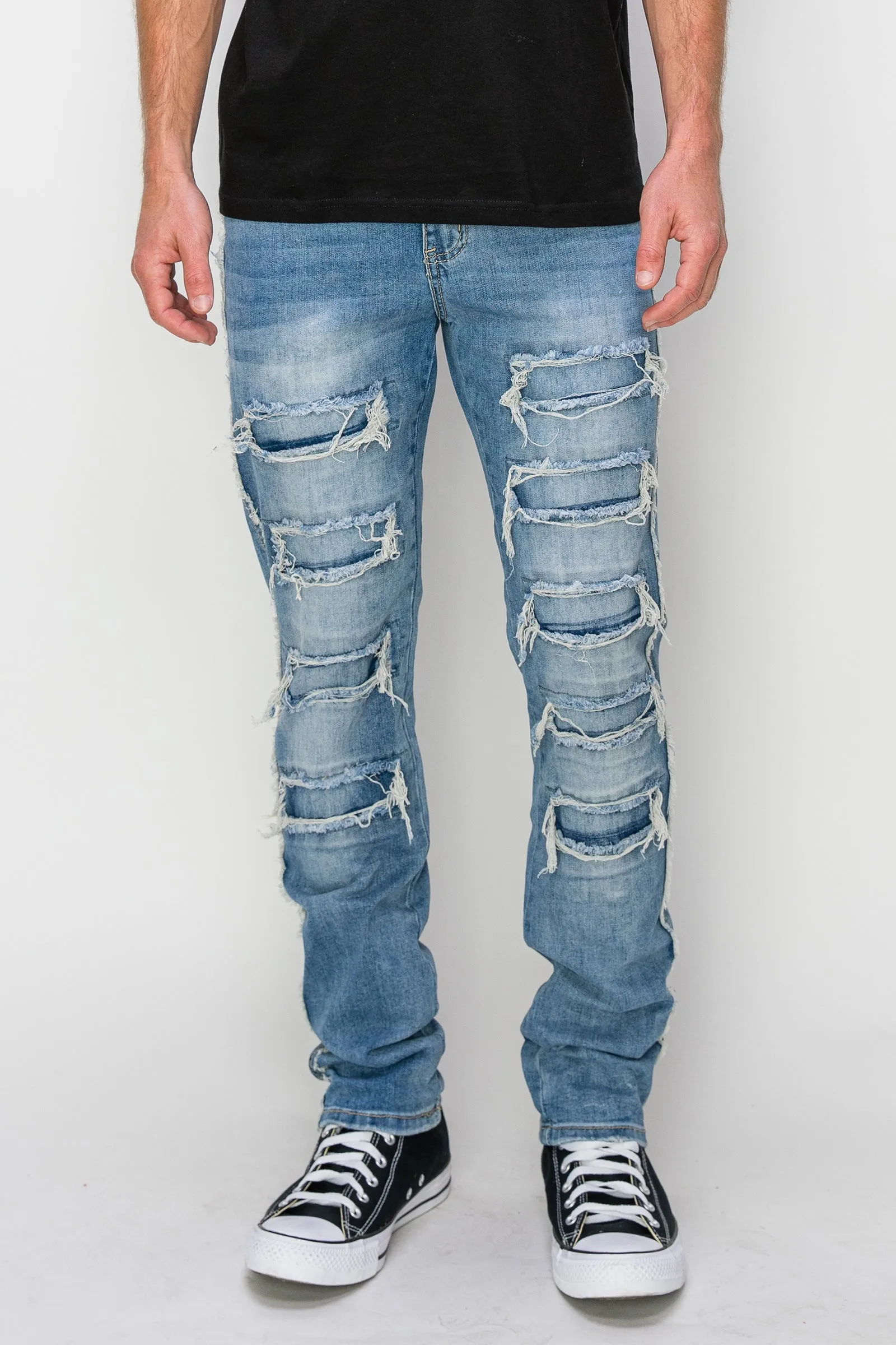 Side Raw Edge Rip & Repair Denim Jeans