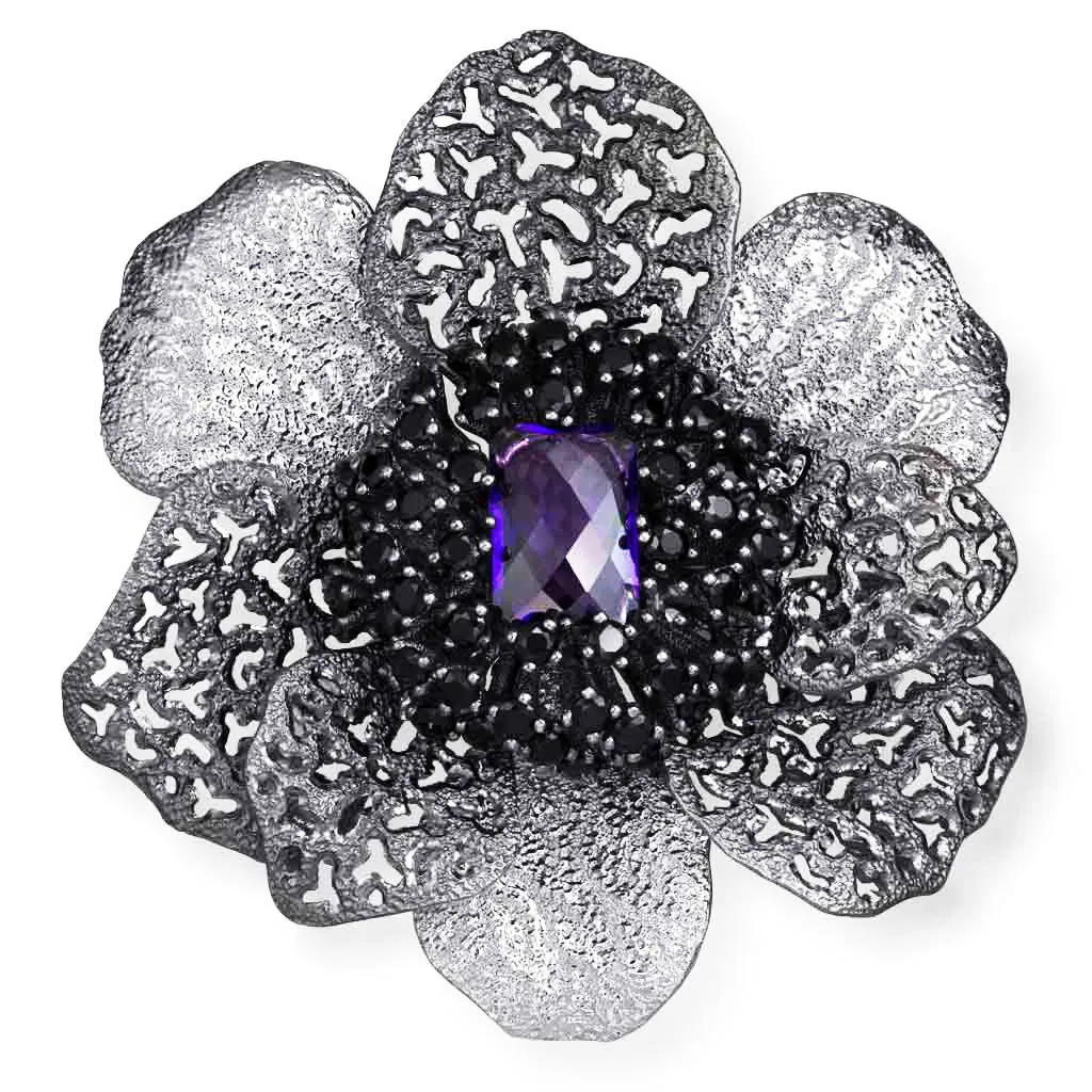 Silver Coronaria Brooch/Pendant with Amethyst & Spinel