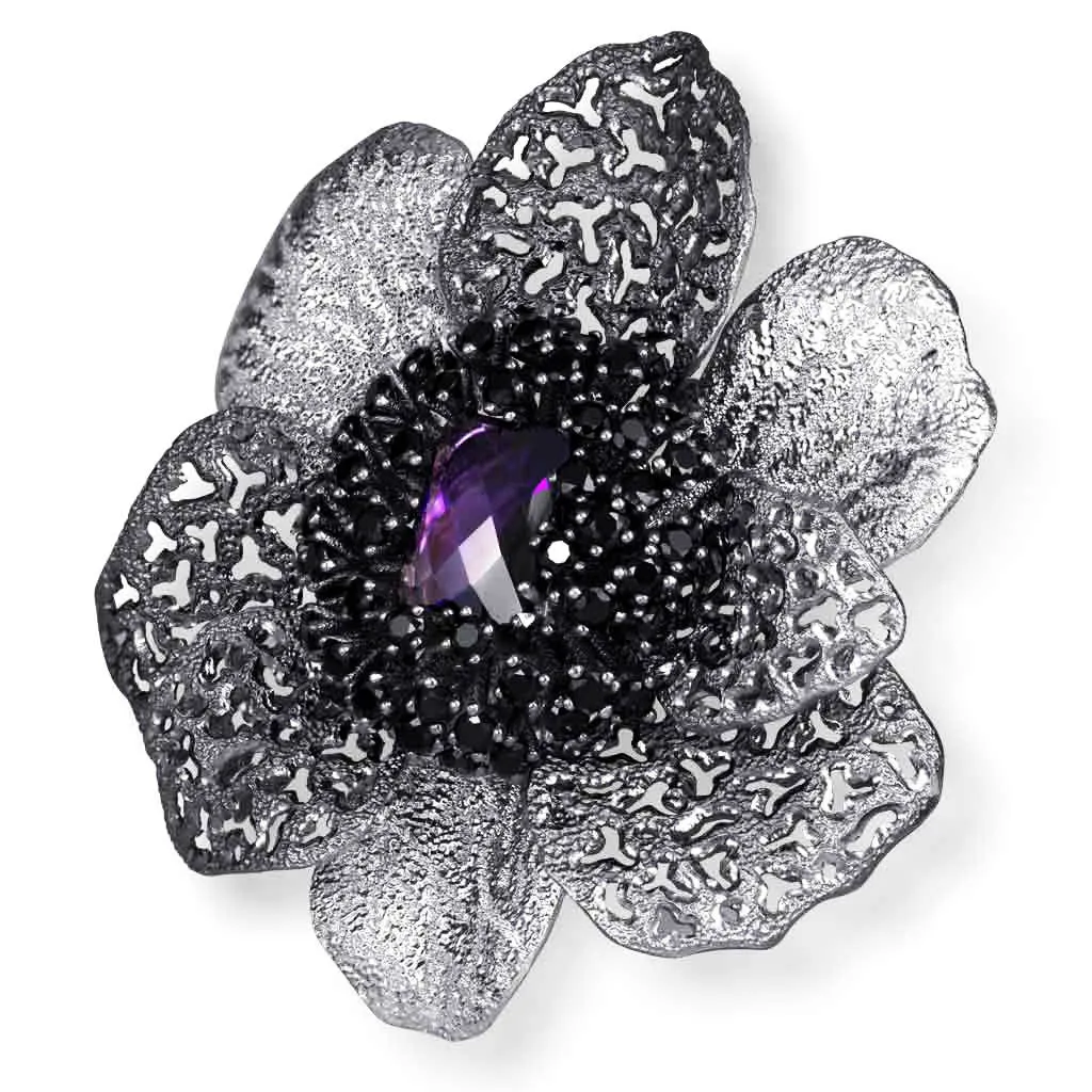 Silver Coronaria Brooch/Pendant with Amethyst & Spinel