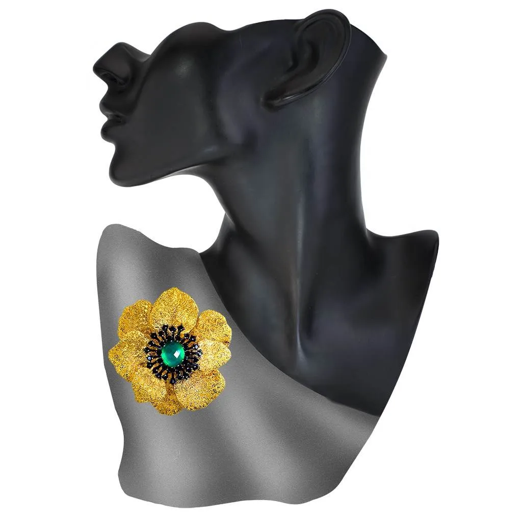 Silver Coronaria Brooch/Pendant with Green Agate Quartz