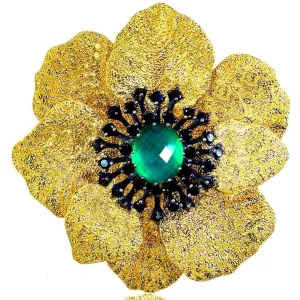 Silver Coronaria Brooch/Pendant with Green Agate Quartz