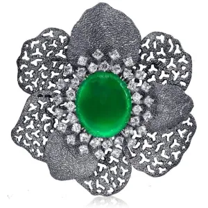 Silver Coronaria Brooch/Pendant with Green Agate, Topaz