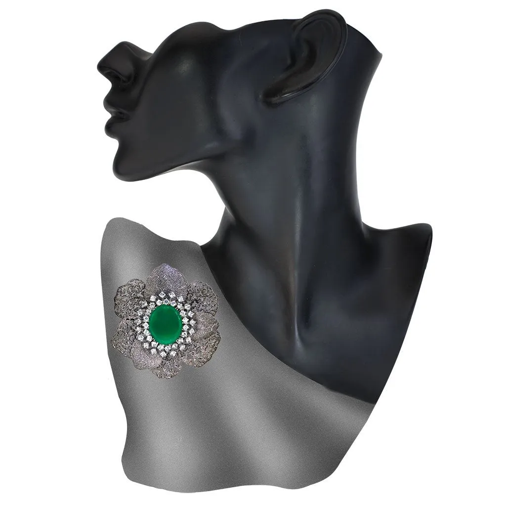 Silver Coronaria Brooch/Pendant with Green Agate, Topaz