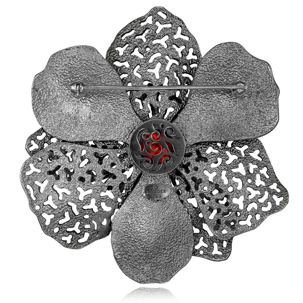 Silver Coronaria Brooch/Pendant with Red Crystal