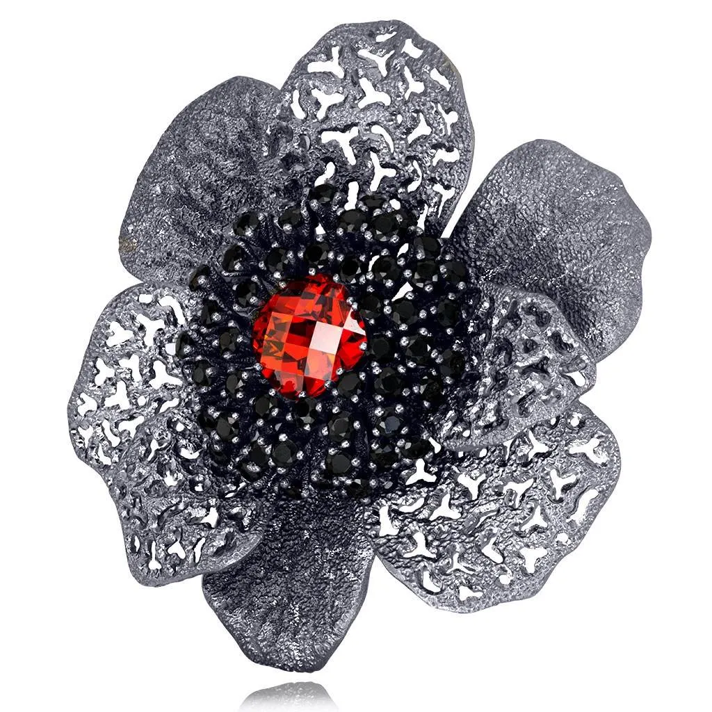 Silver Coronaria Brooch/Pendant with Red Crystal