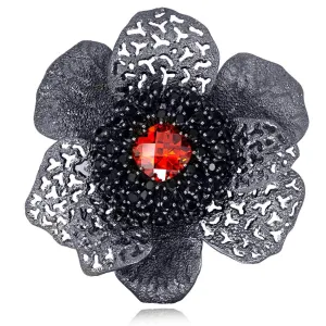Silver Coronaria Brooch/Pendant with Red Crystal