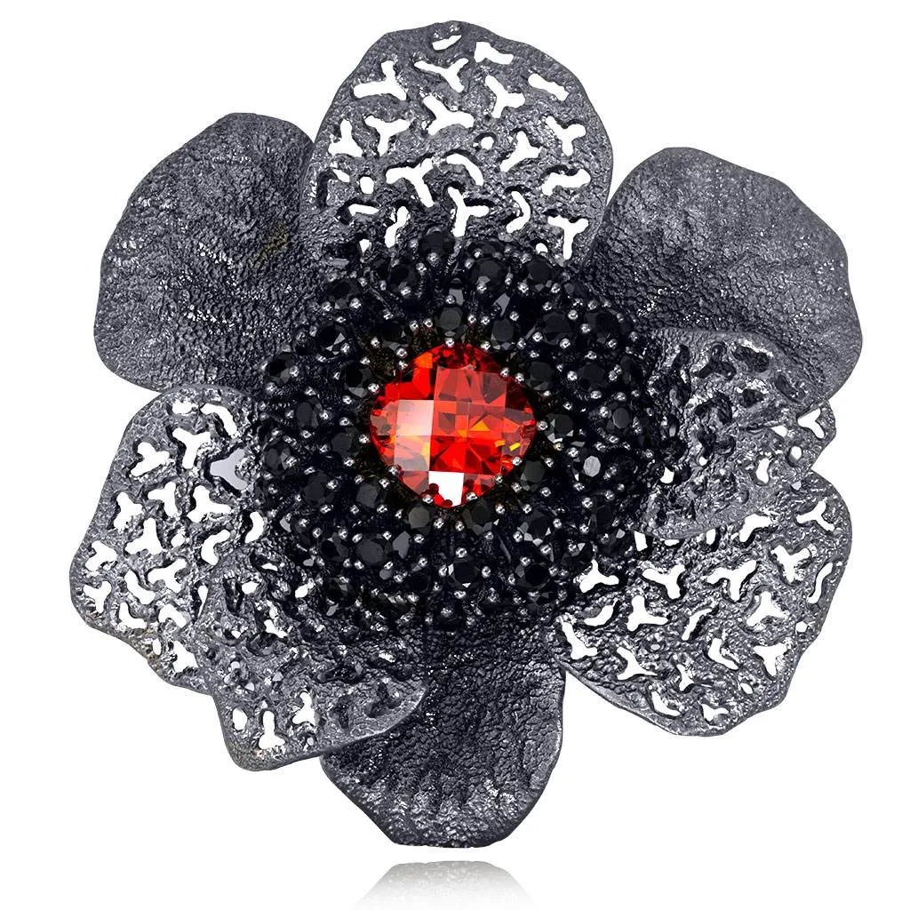 Silver Coronaria Brooch/Pendant with Red Crystal