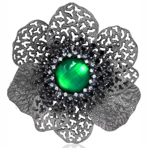 Silver Coronaria Brooch/Pendant with Round Green Agate