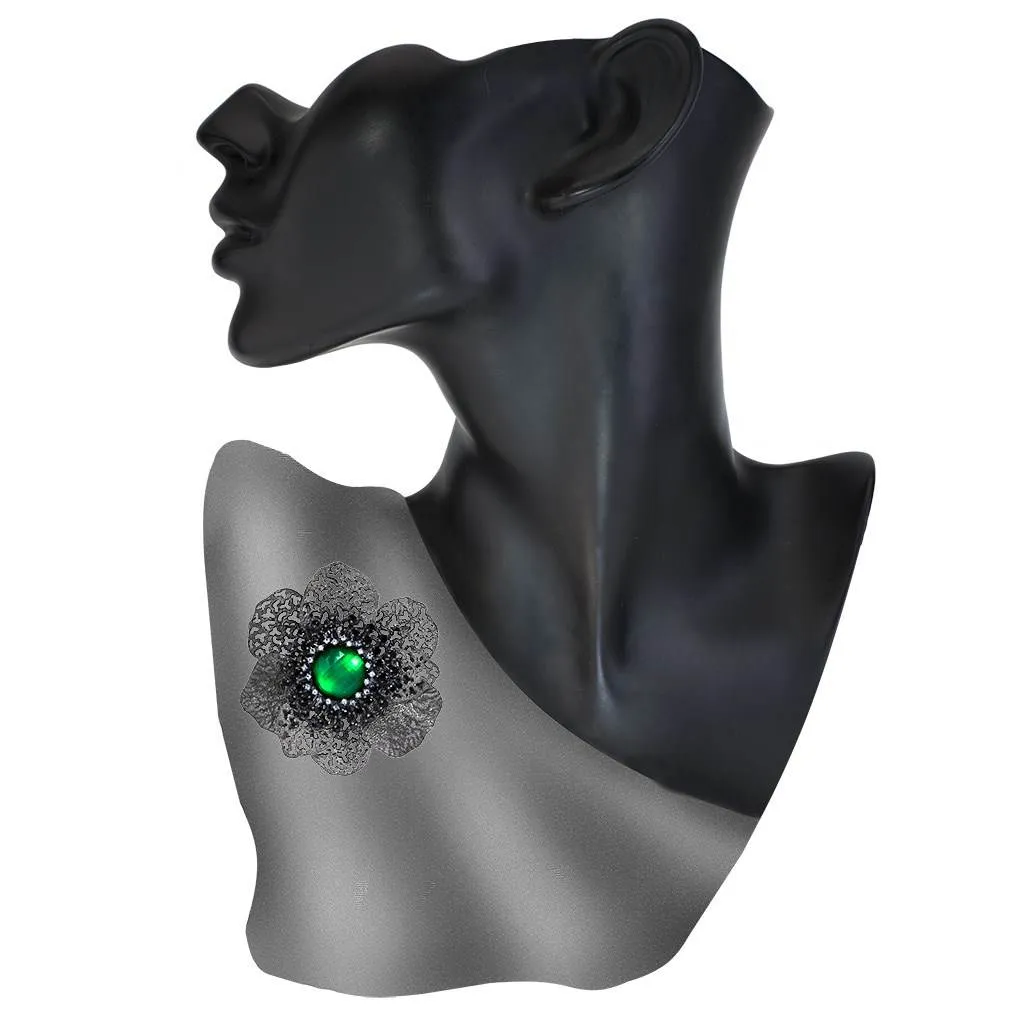 Silver Coronaria Brooch/Pendant with Round Green Agate