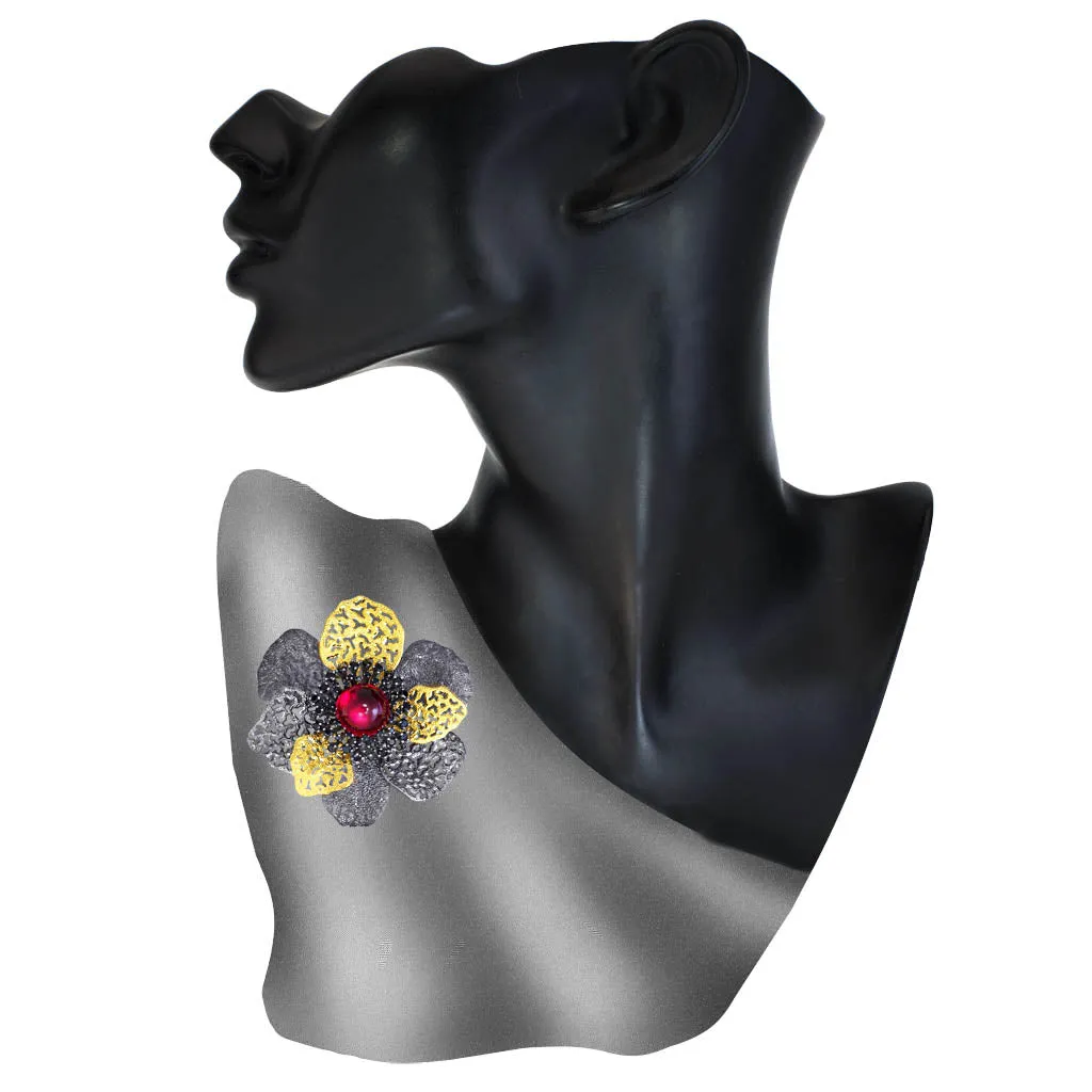 Silver Coronaria Brooch/Pendant with Sapphire & Spinel
