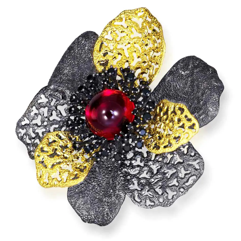 Silver Coronaria Brooch/Pendant with Sapphire & Spinel