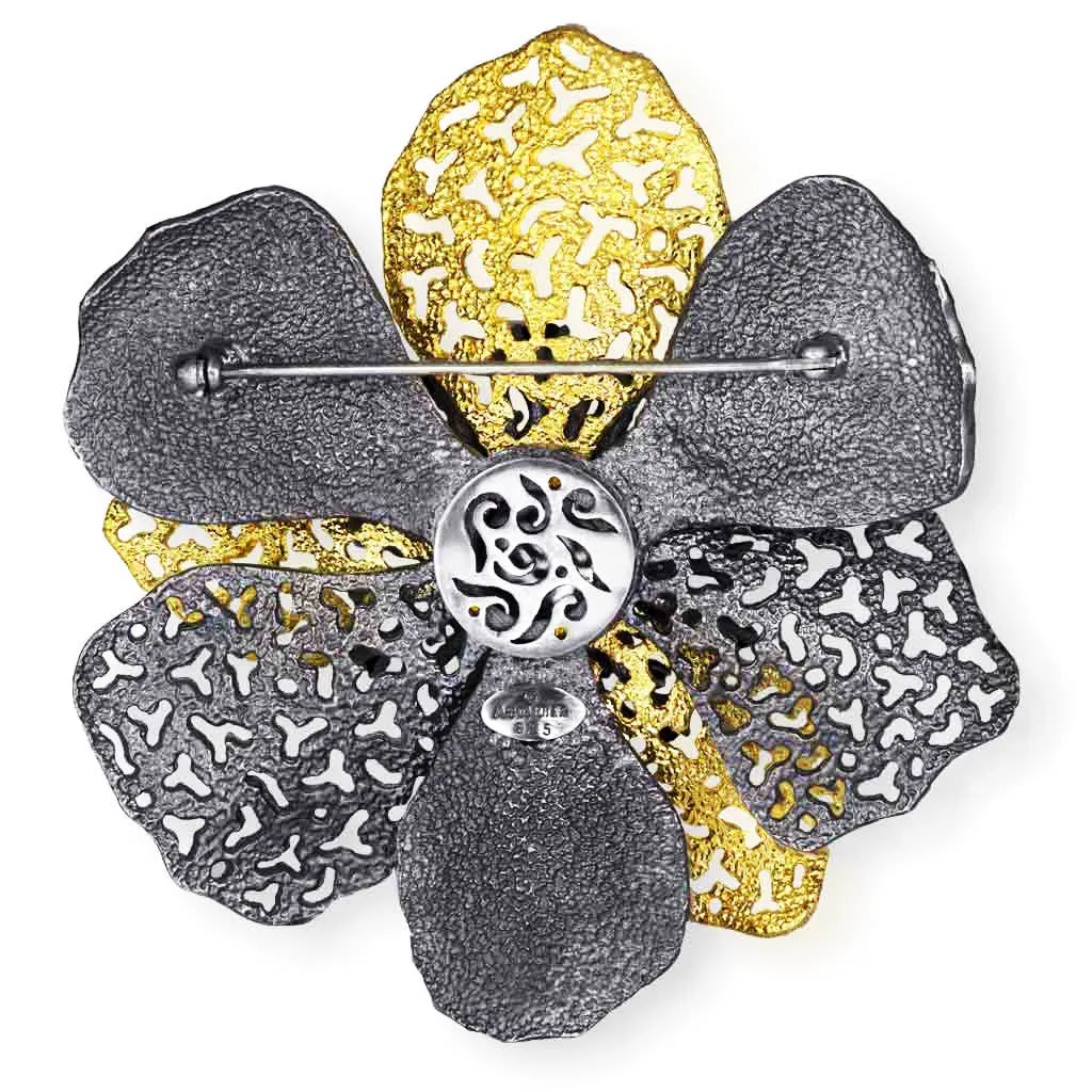 Silver Coronaria Brooch/Pendant with Sapphire & Spinel