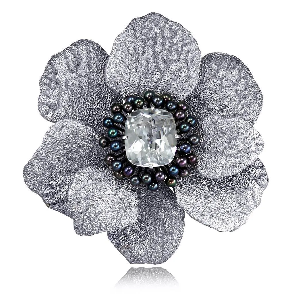 Silver Coronaria Brooch/Pendant with Topaz & Pearls