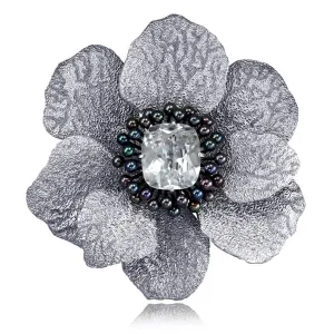 Silver Coronaria Brooch/Pendant with Topaz & Pearls