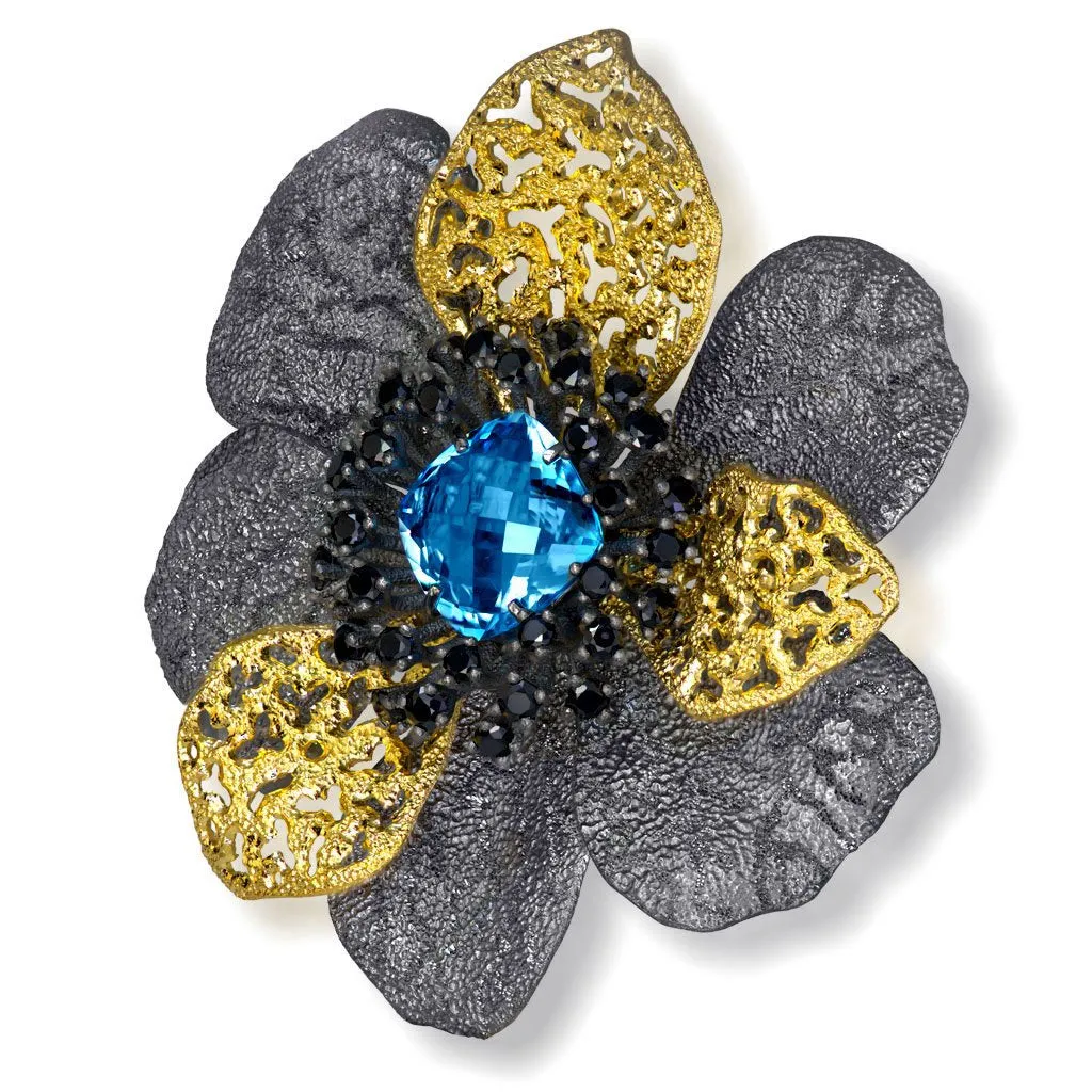Silver Coronaria Brooch/Pendant with Topaz & Spinel