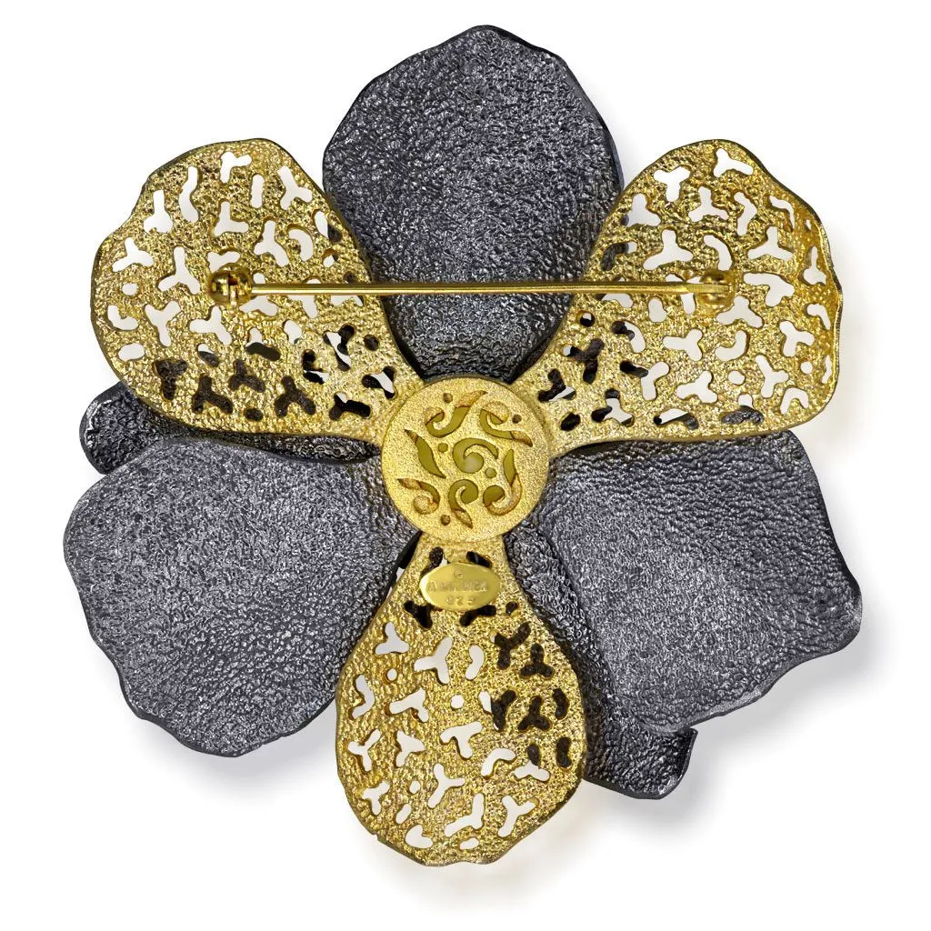 Silver Coronaria Brooch/Pendant with Topaz & Spinel