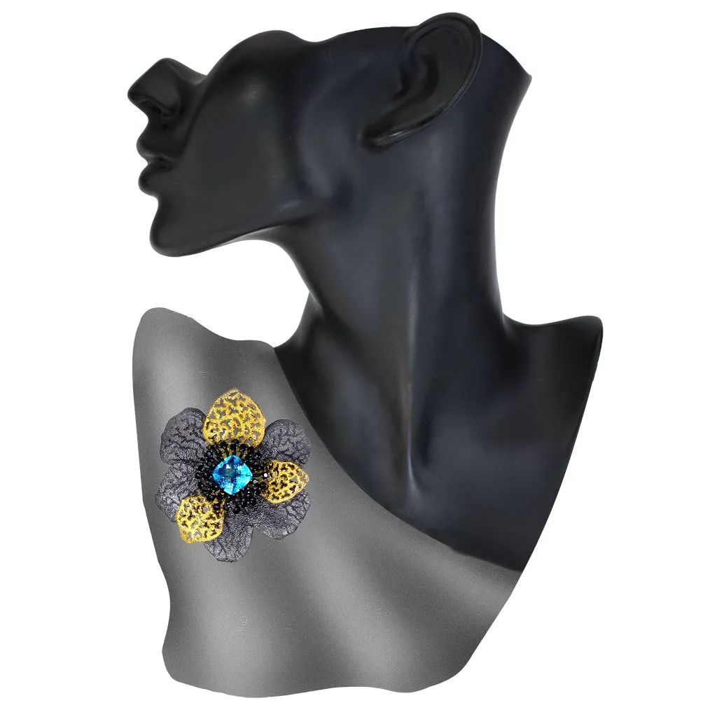Silver Coronaria Brooch/Pendant with Topaz & Spinel