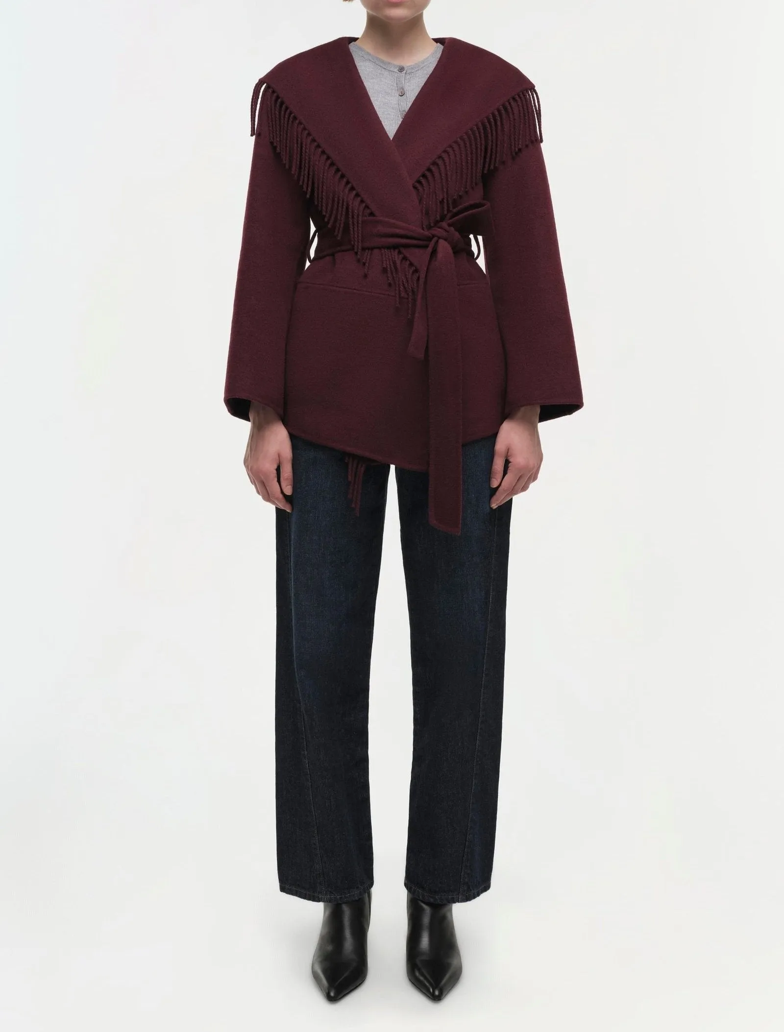 Simkhai Rowen Fringe Cardigan in Oxblood