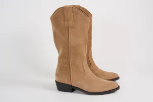 Simona Beige Suede Western Boots