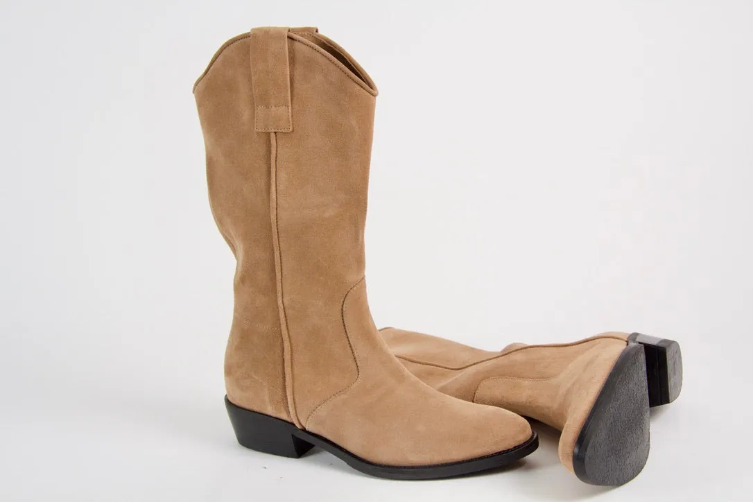 Simona Beige Suede Western Boots