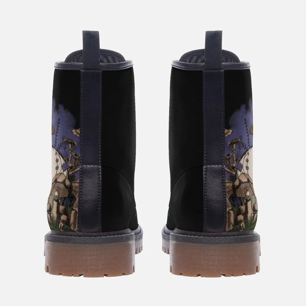 Skull With Mushrooms Vegan Leather Unisex Boots