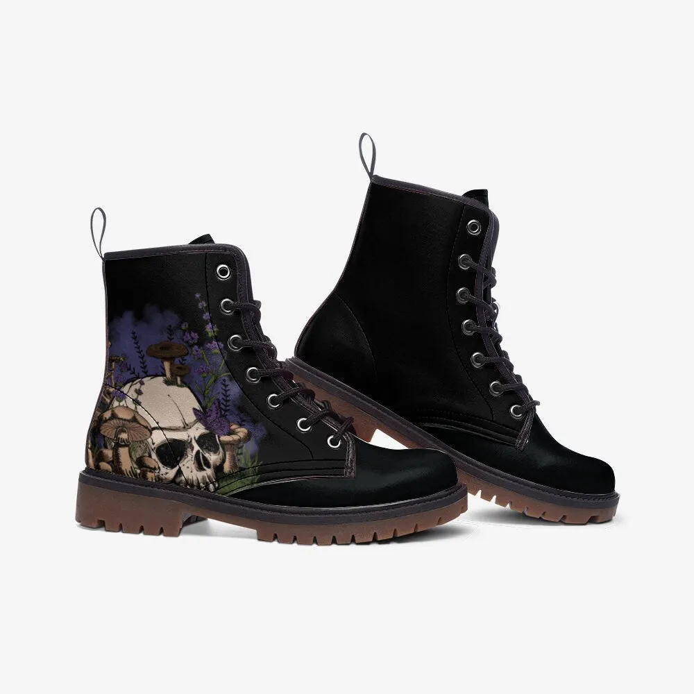Skull With Mushrooms Vegan Leather Unisex Boots