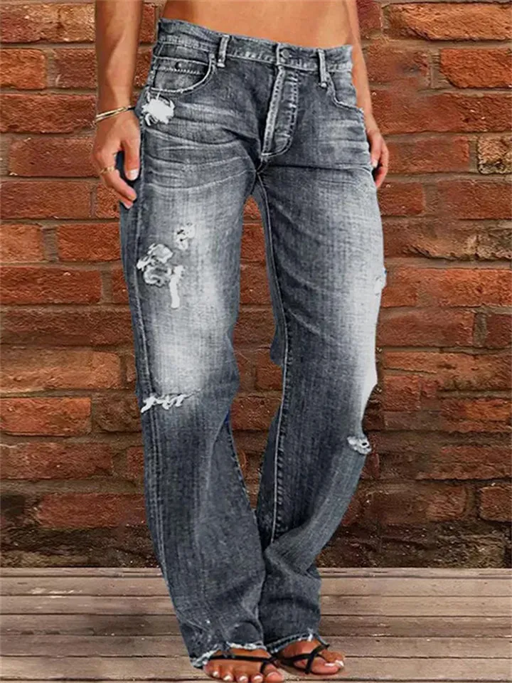 Slim Fit Skinny Ripped Flared Jeans for Ladies