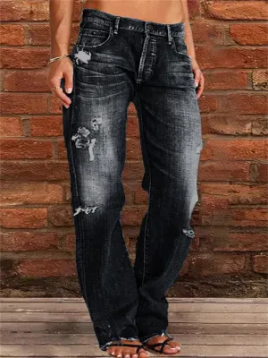 Slim Fit Skinny Ripped Flared Jeans for Ladies