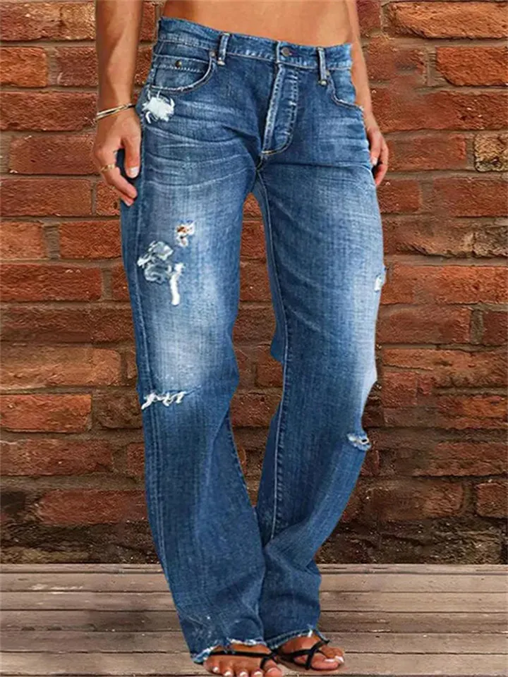Slim Fit Skinny Ripped Flared Jeans for Ladies