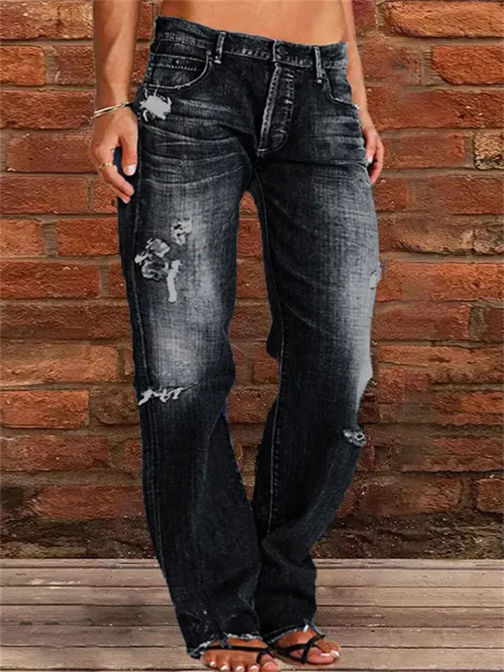 Slim Fit Skinny Ripped Flared Jeans for Ladies