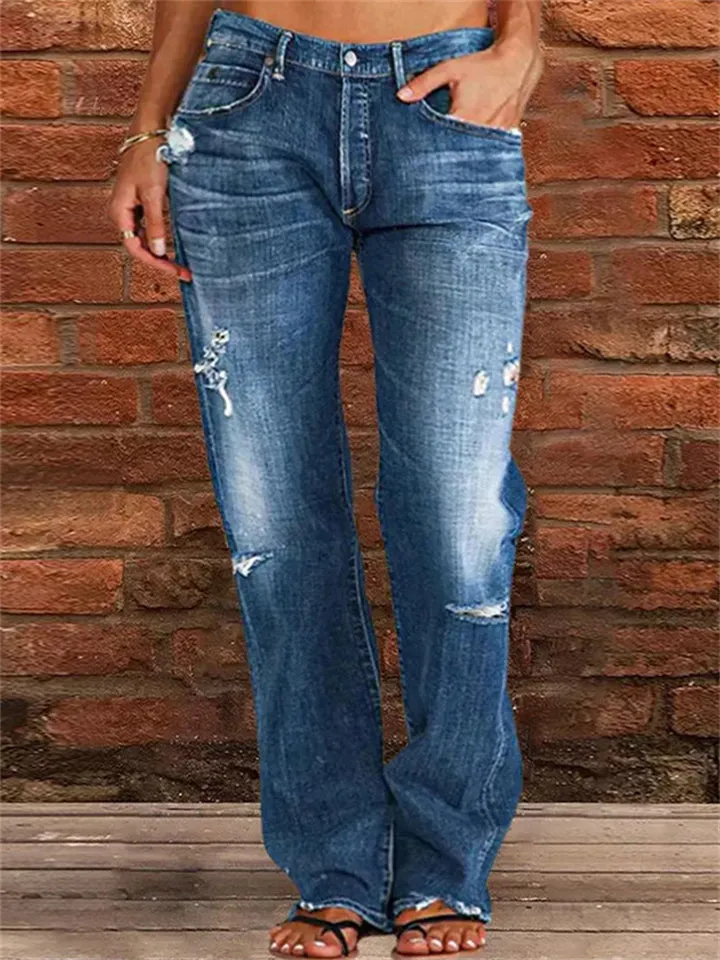 Slim Fit Skinny Ripped Flared Jeans for Ladies