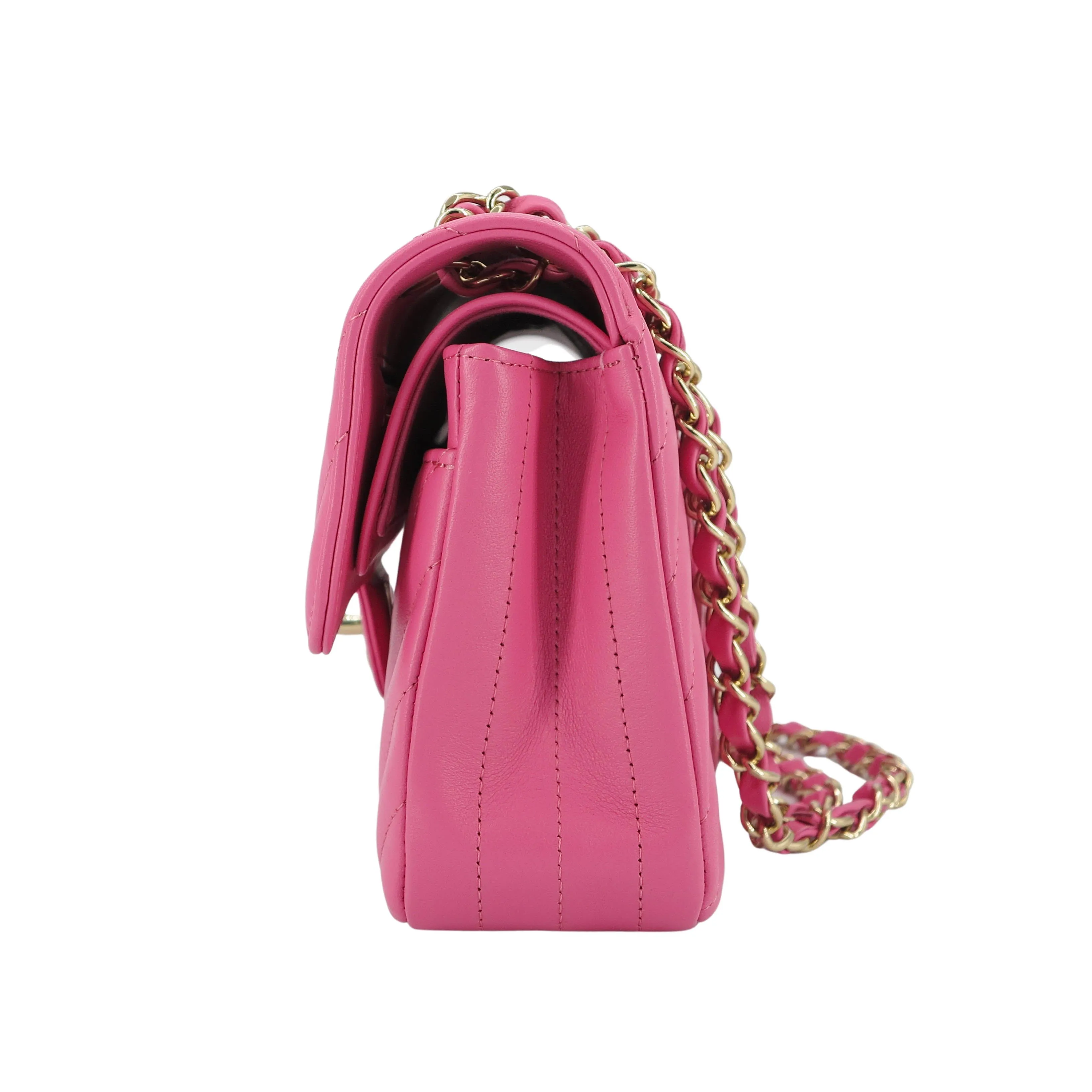 Small Chevron Classic Double Flap Bag in 19C Barbie Pink Lambskin