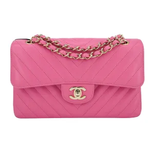 Small Chevron Classic Double Flap Bag in 19C Barbie Pink Lambskin