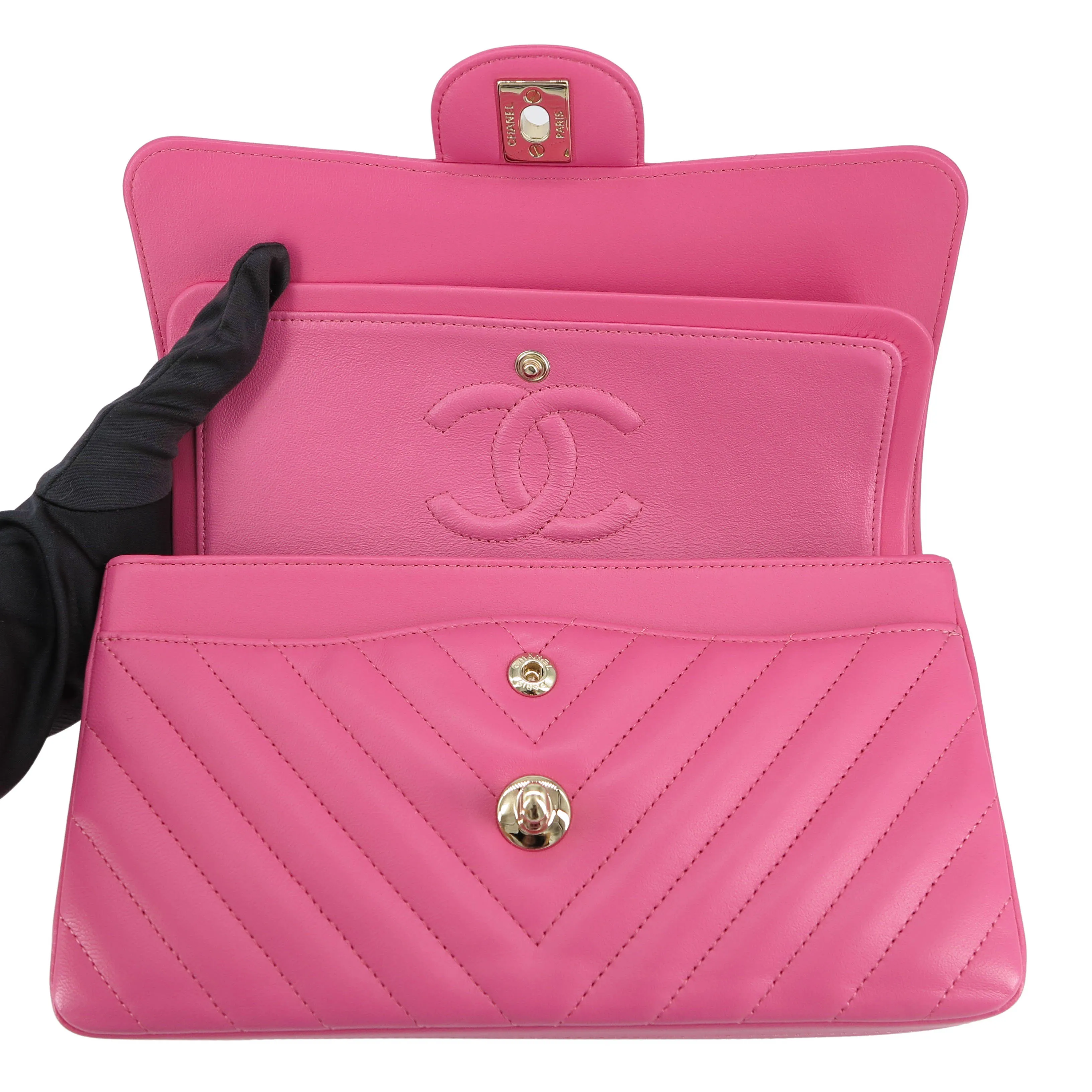 Small Chevron Classic Double Flap Bag in 19C Barbie Pink Lambskin