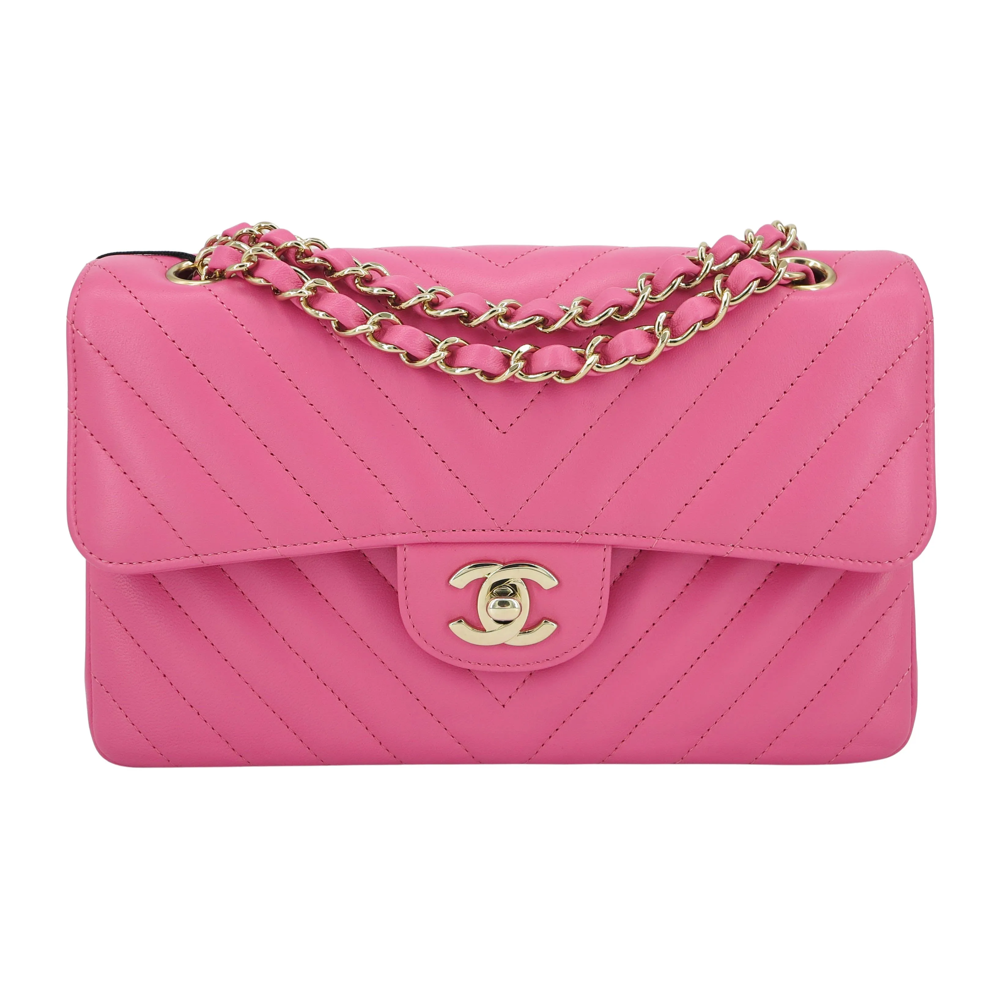 Small Chevron Classic Double Flap Bag in 19C Barbie Pink Lambskin
