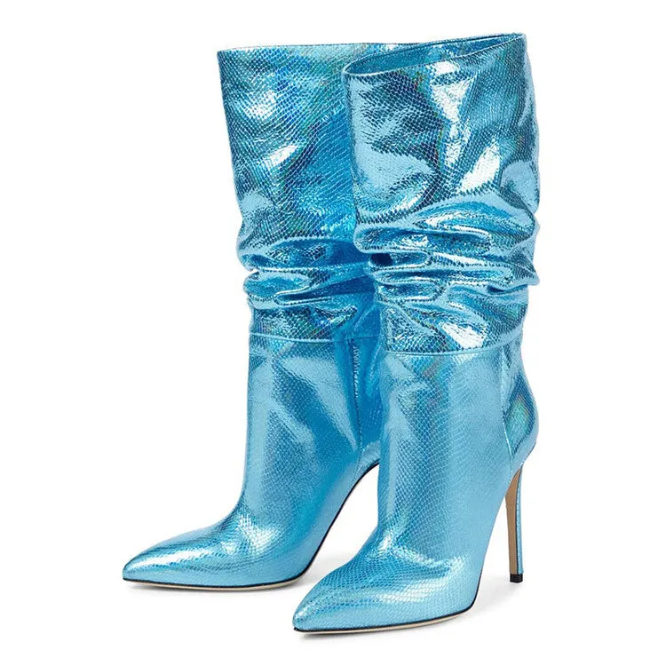 Snake Skin Wrinkle Stiletto Heel Boots