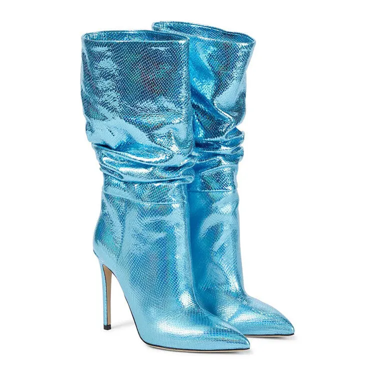 Snake Skin Wrinkle Stiletto Heel Boots