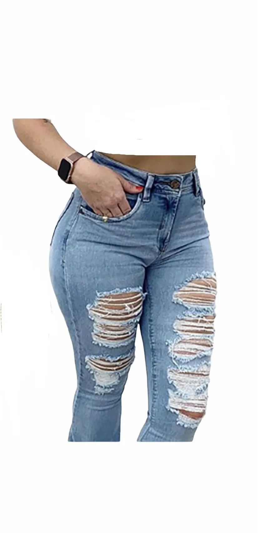 Solid Denim Distressed bell bottom Light JEAN bell bottom distressed