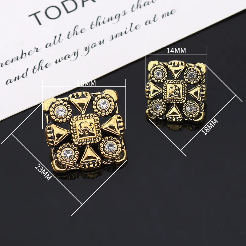 Square Vintage Bronze Metal Rhinestone Buttons for Trench Coats 12pcs
