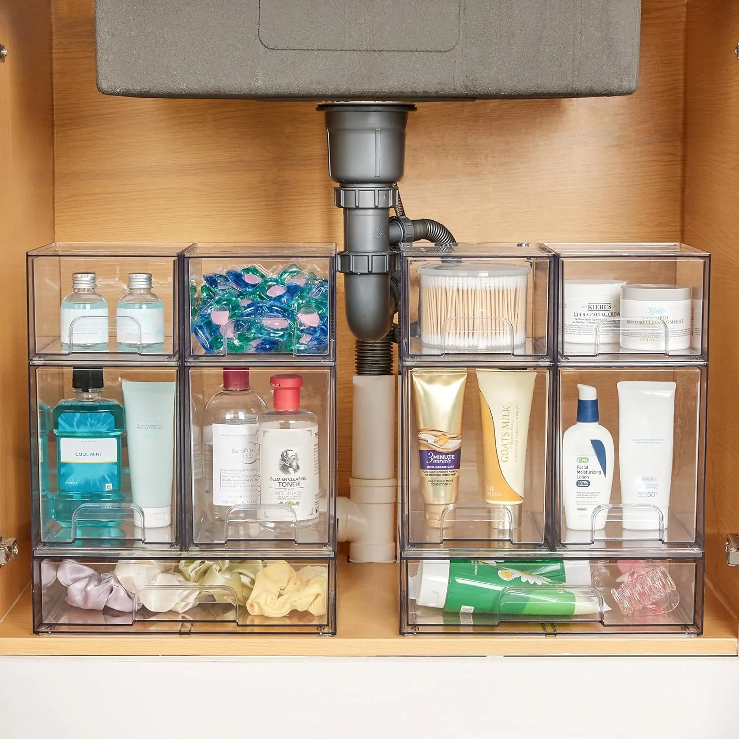 Stackable Storage Drawers Set of 3,Clear Plastic Organizer Bins for Makeup, Cosmetics, Beauty Supplies,Ideal for Vanity, Bathroom,Cabinet,Pantry Organization