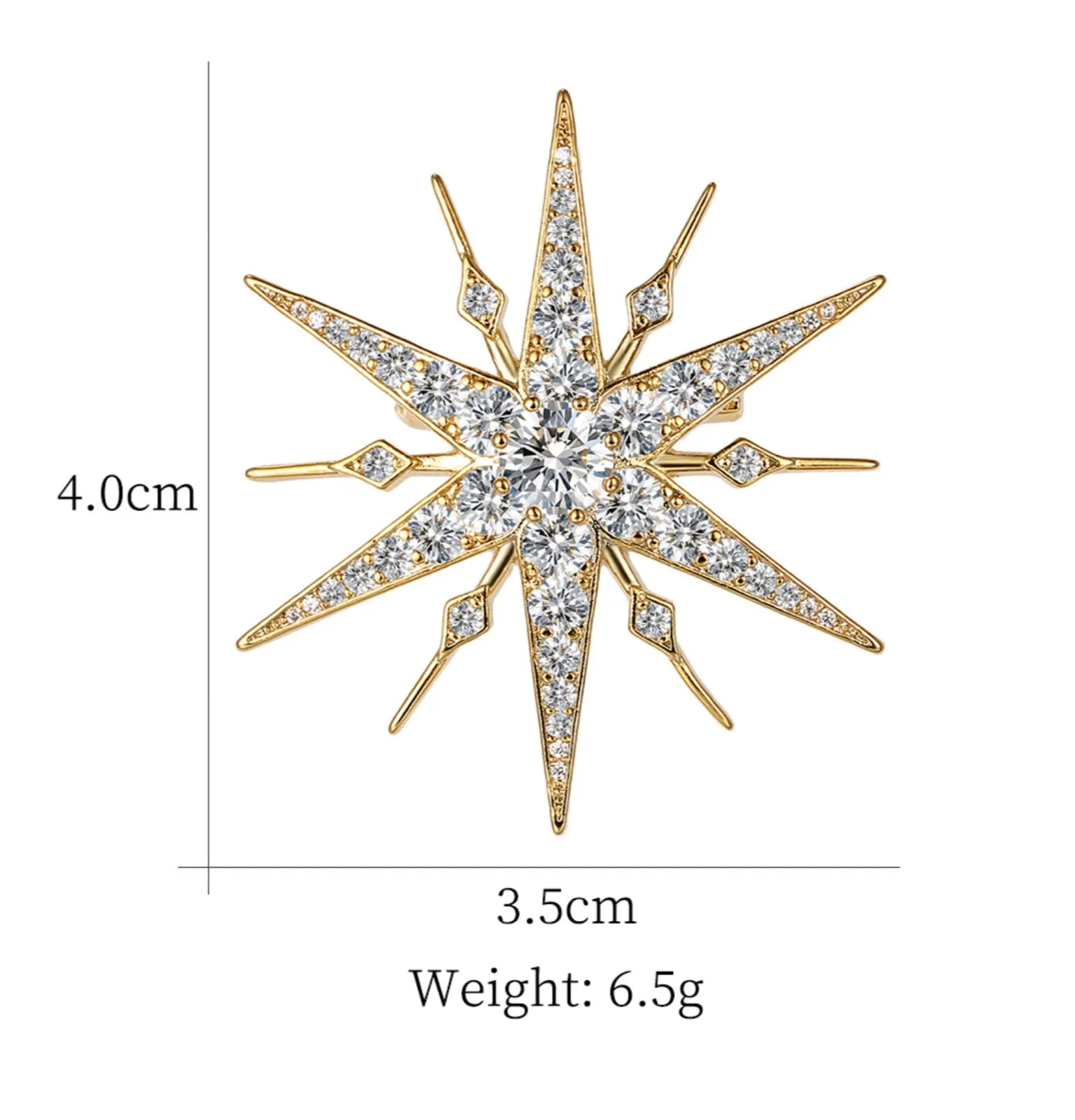 Starburst celebrity brooch pin stunning vintage look gold plated broach jjj35g