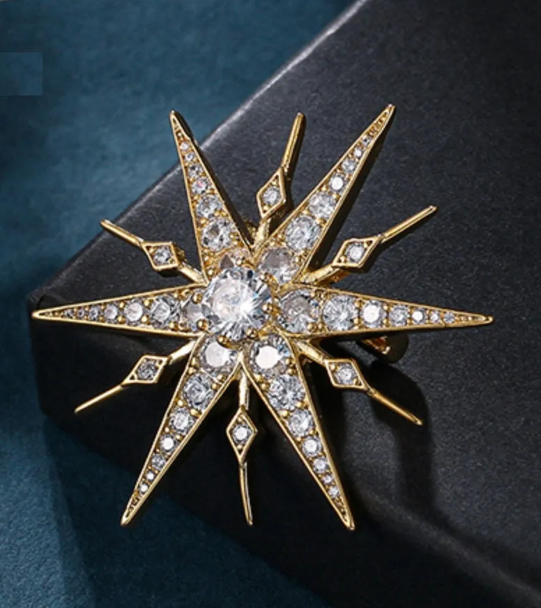 Starburst celebrity brooch pin stunning vintage look gold plated broach jjj35g