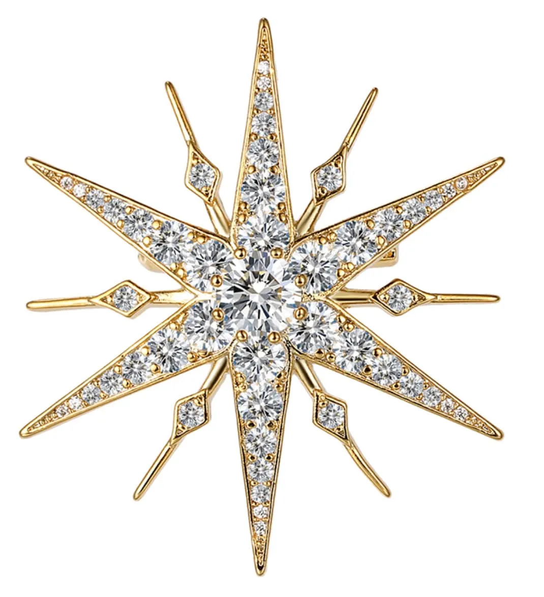 Starburst celebrity brooch pin stunning vintage look gold plated broach jjj35g