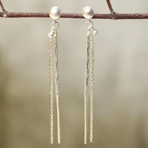 Sterling silver post earrings with silver spike oxidized engraving and silver chain set