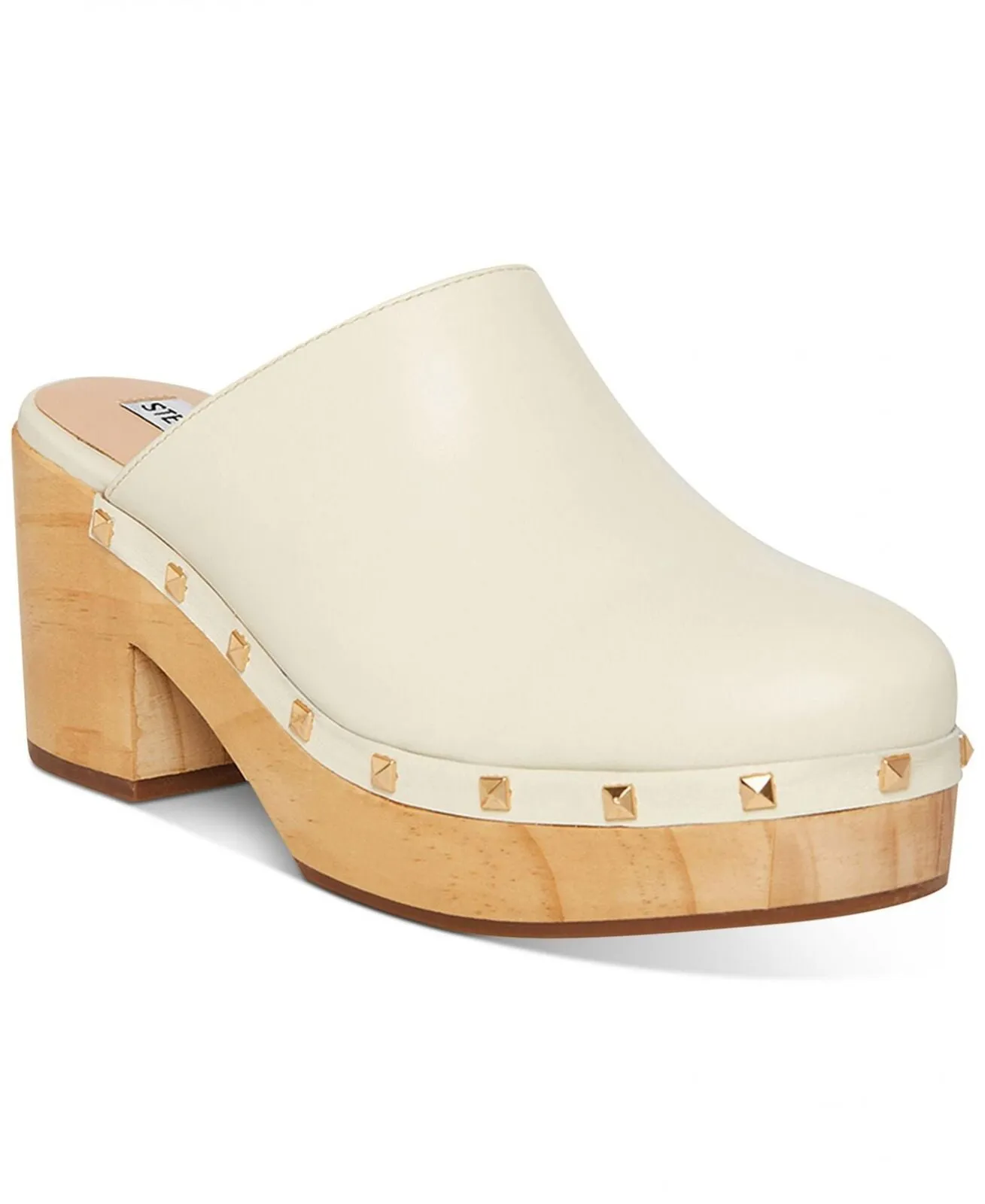 Steve Madden Women's Brooklyn Wooden Platform Clogs BROO07S1 Bone Off White 8M